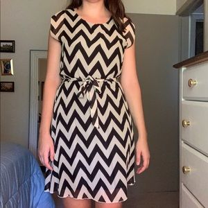 Tacera Black and Tan Chevron Dress